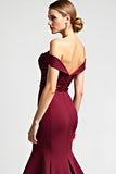 Sparkly Burgundy Sheath Off the Shoulder Long Mother of the Bride Dress with Sequins