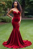 Elegant Burgundy Mermaid Strapless Long Prom Dress