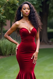 Elegant Burgundy Mermaid Strapless Long Prom Dress