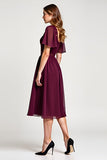 Cabernet A-Line Scoop Ruffle Sleeves Chiffon Knee Length Mother of the Bride Dress with Lace