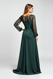 Pine A-Line Chiffon Long Sleeves Mother of the Bride Dress with Lace