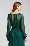 Pine A-Line Scoop Chiffon Long Sleeves Mother of the Bride Dress with Lace