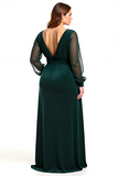 A Line Pine V Neck Long Sleeves Long Mother Of Bride Dress