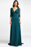 Peacock A Line V-Neck Chiffon Lace Mother of the Bride Dress