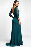 Peacock A Line V-Neck Chiffon Lace Mother of the Bride Dress