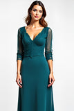 Peacock A Line V-Neck Chiffon Lace Mother of the Bride Dress