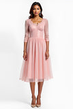 A Line Blush Pink A Line Chiffon Lace Mother of the Bride Dress