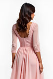 A Line Blush Pink A Line Chiffon Lace Mother of the Bride Dress