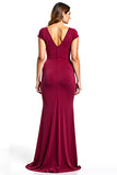 Burgundy V-Neck Sheath Mother of the Bride Dress