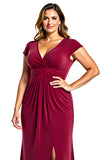 Burgundy V-Neck Sheath Mother of the Bride Dress