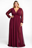 Burgundy A Line V-Neck Chiffon Mother of the Bride Dress