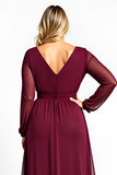 Burgundy A Line V-Neck Chiffon Mother of the Bride Dress