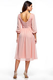 Blush Pink Chiffon Lace Mother of the Bride Dress with Long Sleeves