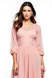 Blush Pink Chiffon Lace Mother of the Bride Dress with Long Sleeves