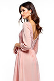 Blush Pink Chiffon Lace Mother of the Bride Dress with Long Sleeves