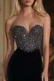 Black Mermaid Sweetheart Beaded Satin Prom Dress