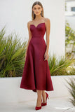 Burgundy Sweetheart Satin A-Line Long Formal Dress