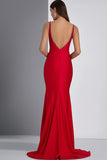 Sparkly Red Mermaid Beaded Deep V-Neck Long Formal Dress