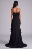 Black Mermaid Strapless Ruffled Formal Dress With Slit