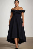 Off The Shoulder A Line Black Satin Formal Dress