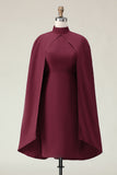 Burgundy Sheath Midi Cape Formal Dress