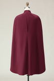 Burgundy Sheath Midi Cape Formal Dress