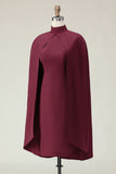 Burgundy Sheath Midi Cape Formal Dress