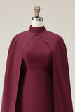 Burgundy Sheath Midi Cape Formal Dress