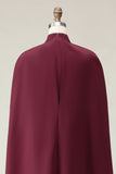 Burgundy Sheath Midi Cape Formal Dress
