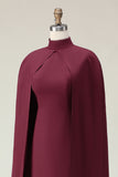 Burgundy Sheath Midi Cape Formal Dress
