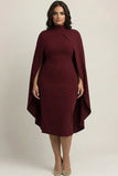 Burgundy Sheath Midi Cape Formal Dress