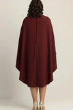Burgundy Sheath High Neck Midi Formal Dress with Cape
