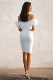 White Off The Shoulder Bodycon Ruffle Graduation Dress