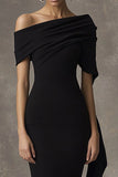 Sheath Off the Shoulder Ruched Black Tie Dress
