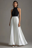 Halter A Line Pleated Chiffon Black Tie Dress