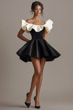 A Line Satin Off the Shoulder Short Little Black Dress