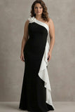 One Shoulder Mermaid Ruffles Long Black Tie Dress