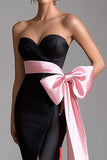 Mermaid Strapless Long Black Tie Dress with Slit