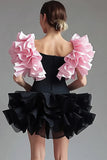 A Line Ruffles Short Sleeves Short Little Black Dress