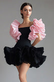 A Line Ruffles Short Sleeves Short Little Black Dress