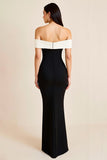 Mermaid Off The Shoulder Satin Long Black Tie Dress