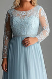 Sky Blue Lace Long Sleeve Plus Size Mother of the Bride Dress