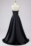 Black Sweetheart A-Line Satin Long Plus Size Prom Dress with Slit