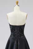 Black Sweetheart A-Line Satin Long Plus Size Prom Dress with Slit