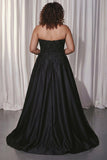 Black Sweetheart A-Line Satin Long Plus Size Prom Dress with Slit