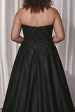 Black Sweetheart A-Line Satin Long Plus Size Prom Dress with Slit