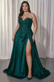 Black Sweetheart A-Line Satin Long Plus Size Prom Dress with Slit