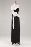 Black Sheath Strapless Wedding Guest Dress with 3D Flowers