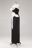 Black Sheath Strapless Wedding Guest Dress with 3D Flowers