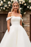 Graceful Off the Shoulder White A Line Wedding Dress